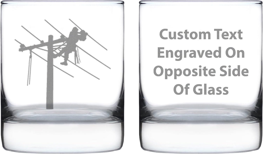 Custom Lineman Electrician Personalized Whiskey Rocks Glass - Electrician Gifts for Electricians - 10.25 Oz Rocks Glasse