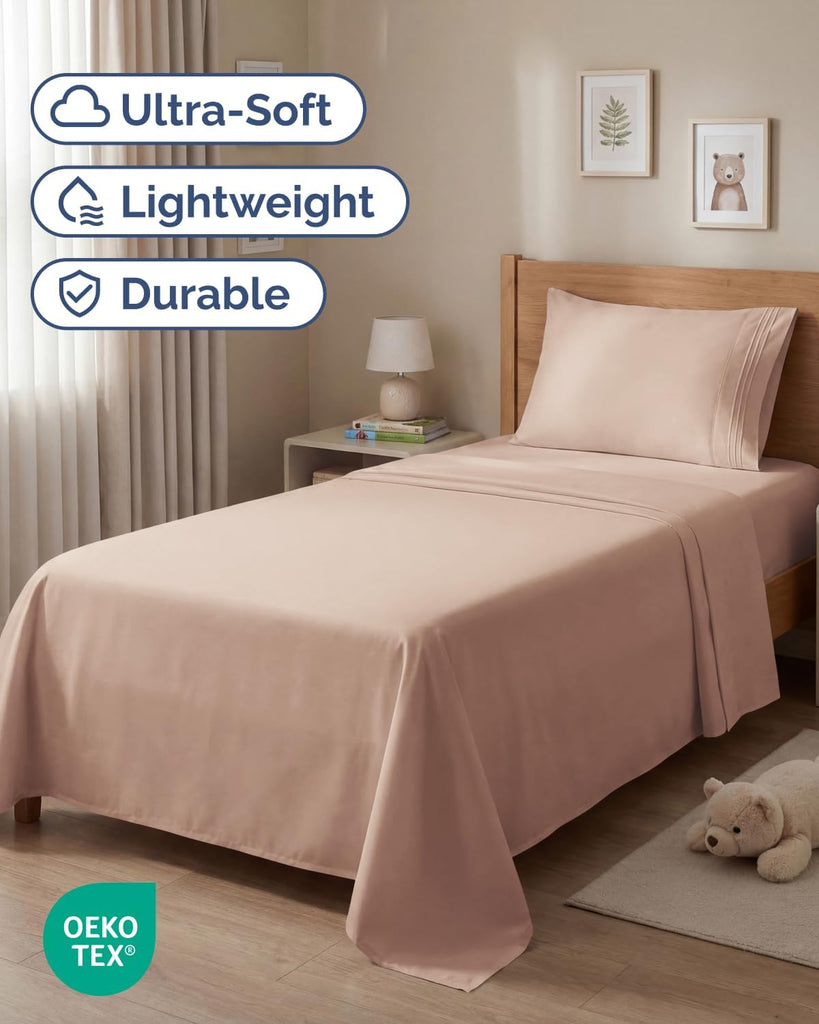 Twin Size 3 Piece Sheet Set - Comfy Breathable & Cooling Sheets - Mauve