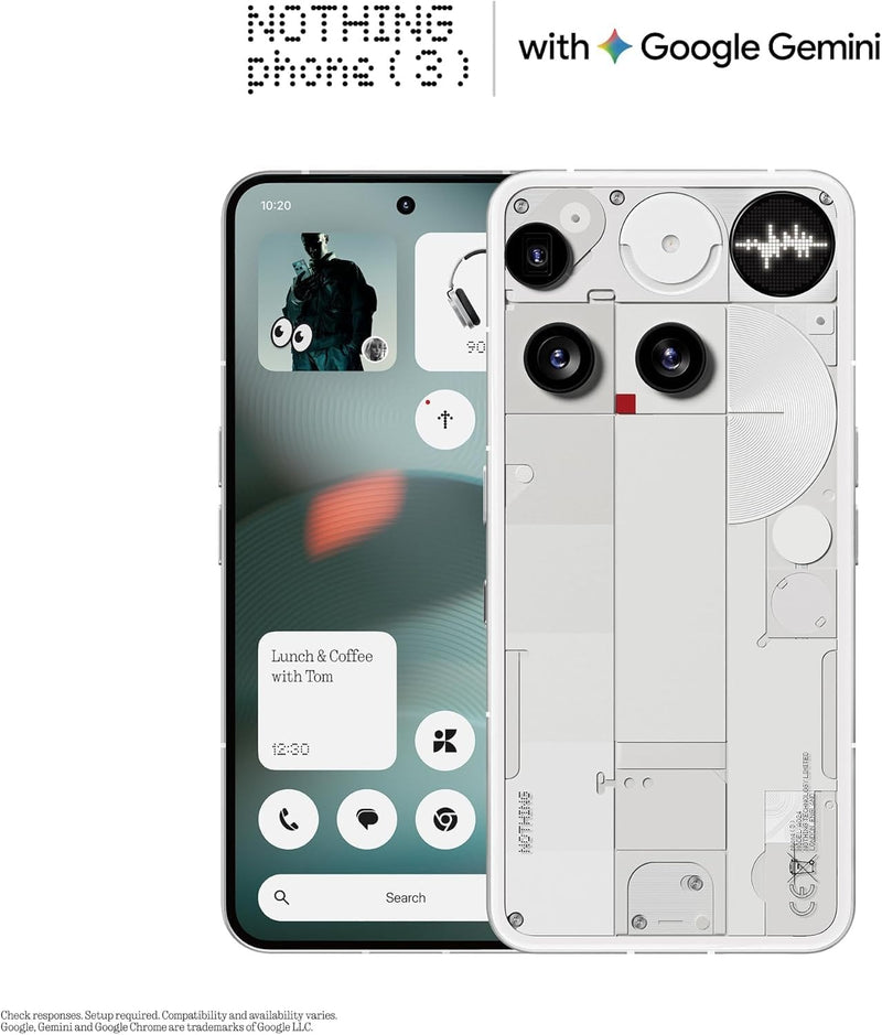 Nothing Phone (3) Cell Phone, 5G Unlocked Phones 256GB, Android 15, Snapdragon 8s Gen4, AI Mobile Phones with Four 50MP Cameras & AMOLED Display, 5150mAh, Glyph Interface, Smartphone White