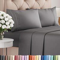 Queen Size 4 Piece Sheet Set - Breathable & Cooling Sheets - Dark Grey - 40 - Heathered Grey / Twin