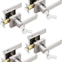 Tinewa 4 Pack Entry Door Levers with Lock and Key, Brushed Nickel Keyed Alike Lockset Combo Pack, Entrance Door Handles