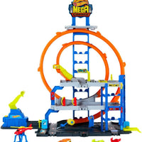Hot Wheels Mega Loop Garage Track Set with Toy Car & Helicopter