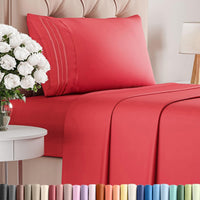 Twin Size 3 Piece Sheet Set - Comfy Breathable & Cooling Bed Sheets - Red