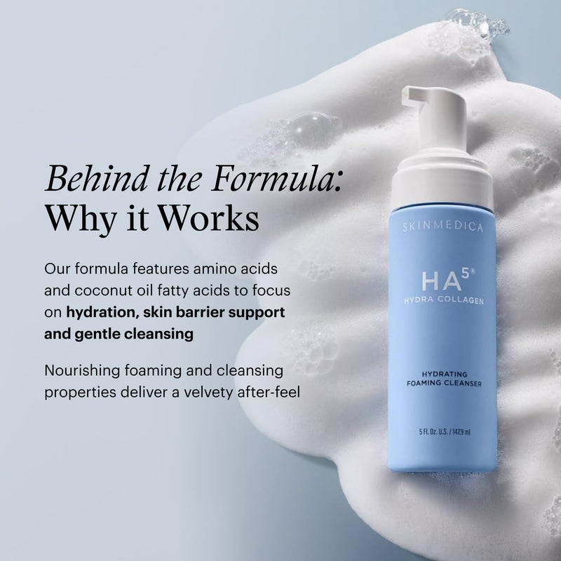 SkinMedica HA5 Hydra Collagen Hydrating Foaming Cleanser with Vegan Collagen, 5 Fl Oz - Hydrating Cleansing Solution for Daily Use - Amino Acid-Based Wash for a Gentle, Non-Irritating, Clean Feeling