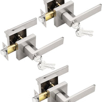 Tinewa 3 Pack Entry Door Levers with Lock and Key, Brushed Nickel Keyed Alike Lockset Combo Pack, Entrance Door Handles