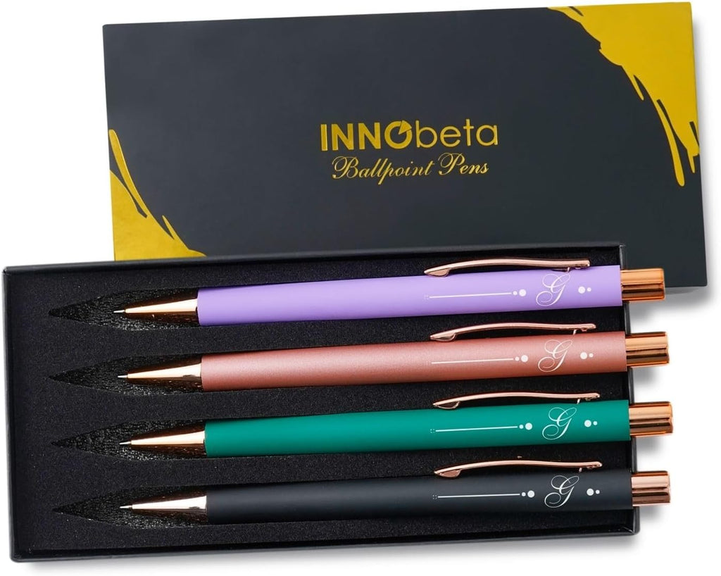 InnoBeta Monogrammed Gifts Ballpoint Pen Set of 4, Initial Letter Gifts for Housewarming, Birthday, Thanksgiving, Christ
