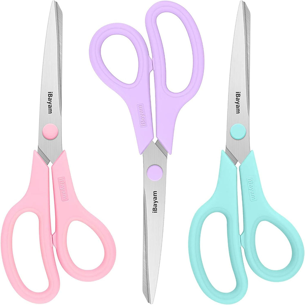 iBayam 8.5" Scissors All Purpose, 2.5mm Sharp Blade, 3 Cute School Office