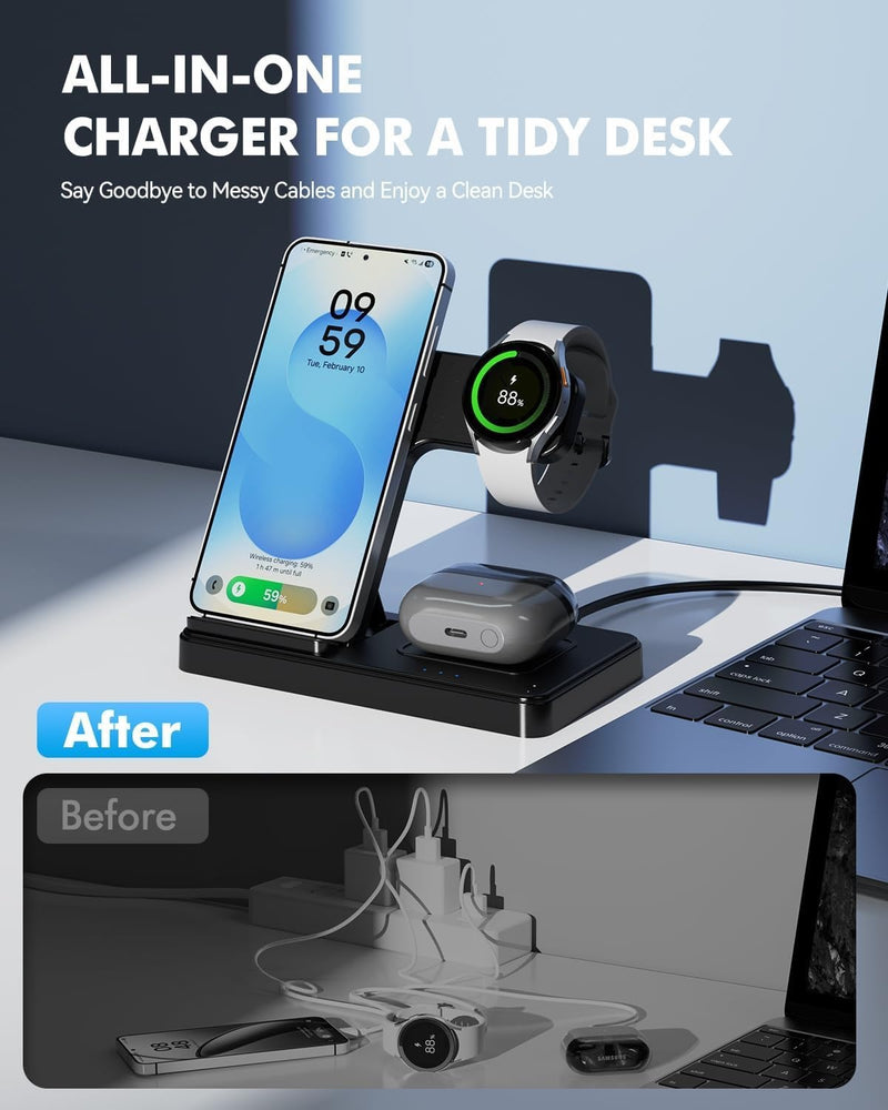 SMILE STATION store Wireless Charger for Samsung, 3-in-1 Foldable Charging Station