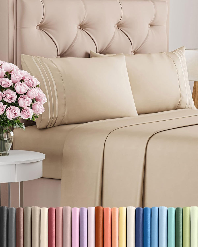 Queen Size 4 Piece Sheet Set - Comfy Breathable & Cooling Sheets - Cream