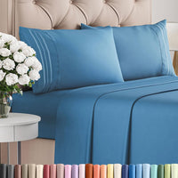 Queen Size 4 Piece Sheet Set - Breathable & Cooling Sheets - Denim Blue