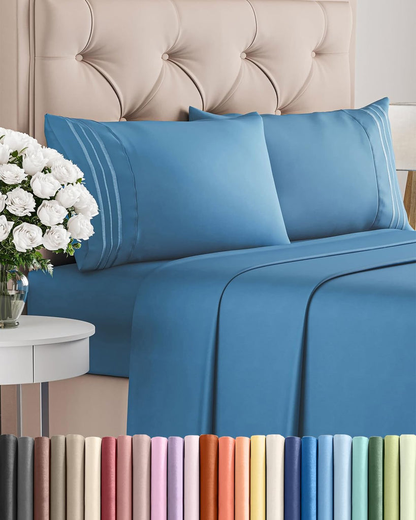 Cal King Size 4 Piece Sheet Set - Breathable & Cooling Sheets - Denim Blue