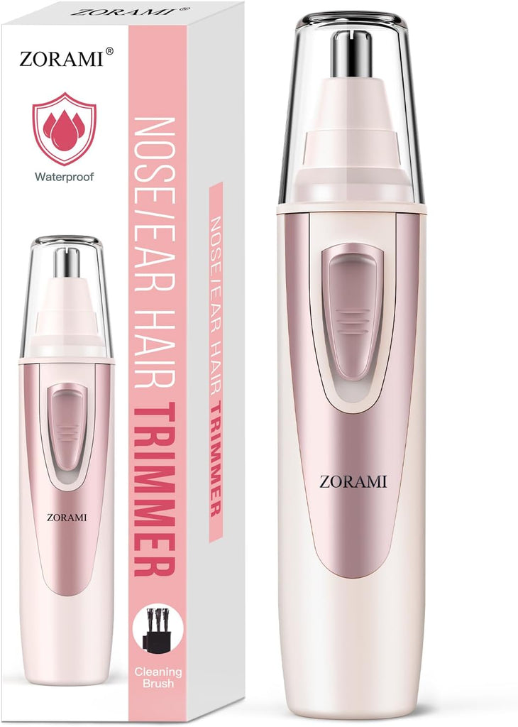 Ear and Nose Hair Trimmer Clipper - 2026 Professional Painless Eyebrow & Facial Hair Trimmer for Men Women, Battery-Operated Trimmer with IPX7 Waterproof, Dual Edge Blades for Easy Cleansing Rose Pink