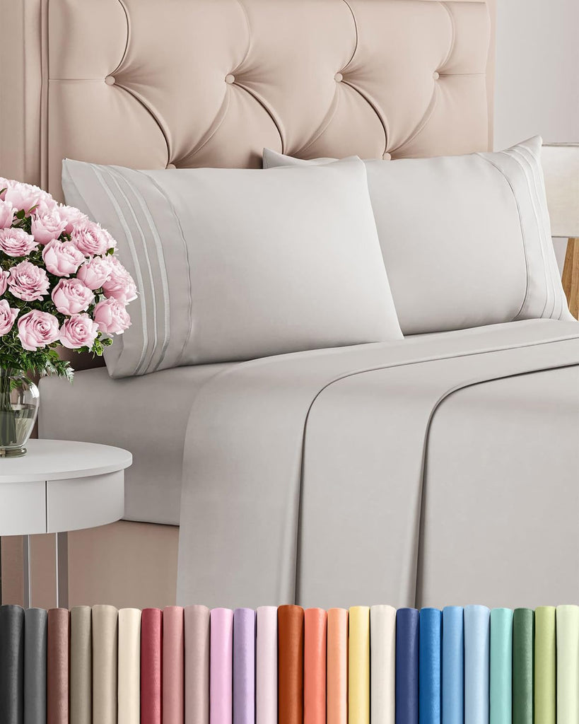 Queen Size 4 Piece Sheet Set - Breathable & Cooling Sheets - French Grey