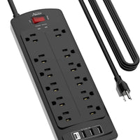 ALESTOR 15 Ft Surge Protector Power Strip with 12 Outlets and 4 USB Ports