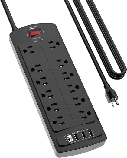 ALESTOR 15 Ft Surge Protector Power Strip with 12 Outlets and 4 USB Ports