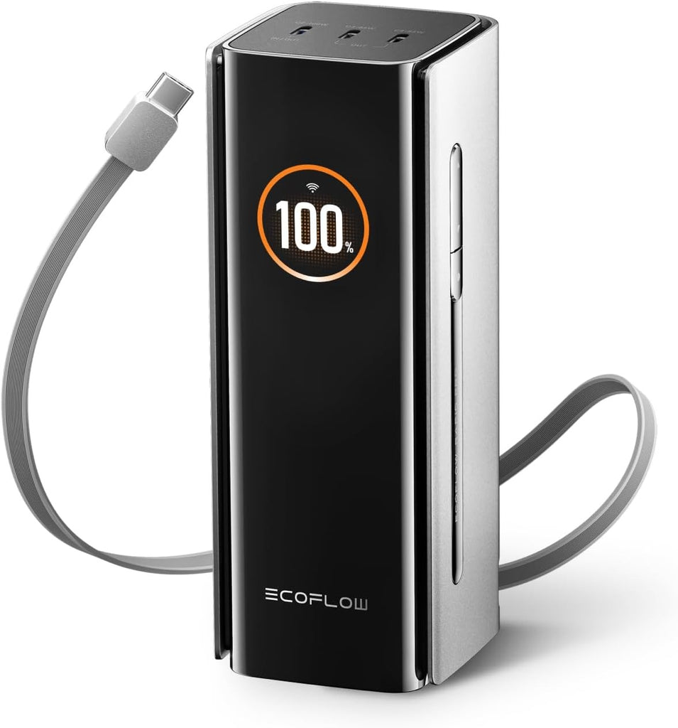 EF ECOFLOW Rapid Pro Power Bank, 20,000mAh 4-Port with 230W Max Output, Portable Charger with 100W Built-in Cable, TSA-Approved, App Control, for MacBook, iPhone 17/16 Series, Laptops, and More