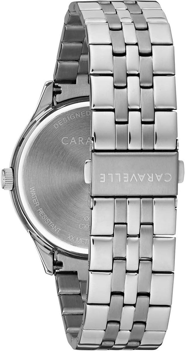 Caravelle by Bulova Men's Dress Quartz Silver Tone Stainless Steel Watch, Black Dial Style: 43B158