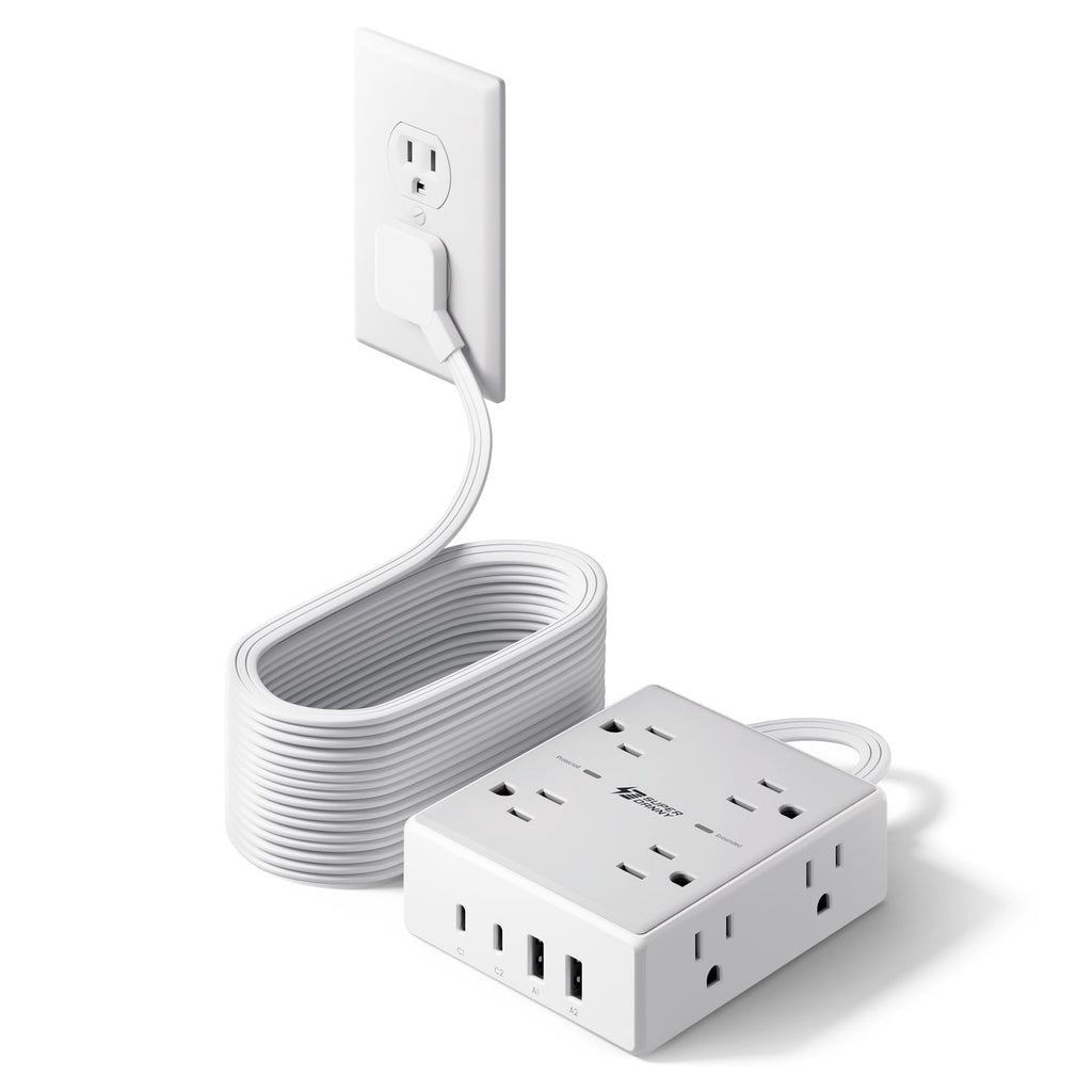 SUPERDANNY Extension Cord,Flat Plug Surge Protector Power Strip,20Ft
