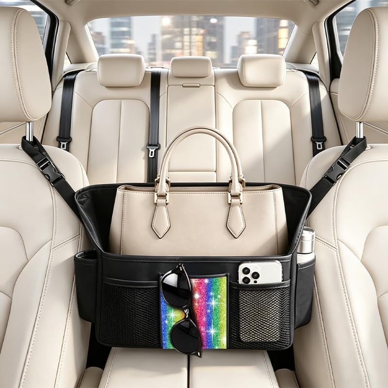 Donpeshe Color Diamond Car Handbag Holder Between Seats Bling Rhinestone Car Storage Bag Large Capacity Purse Phone Auto