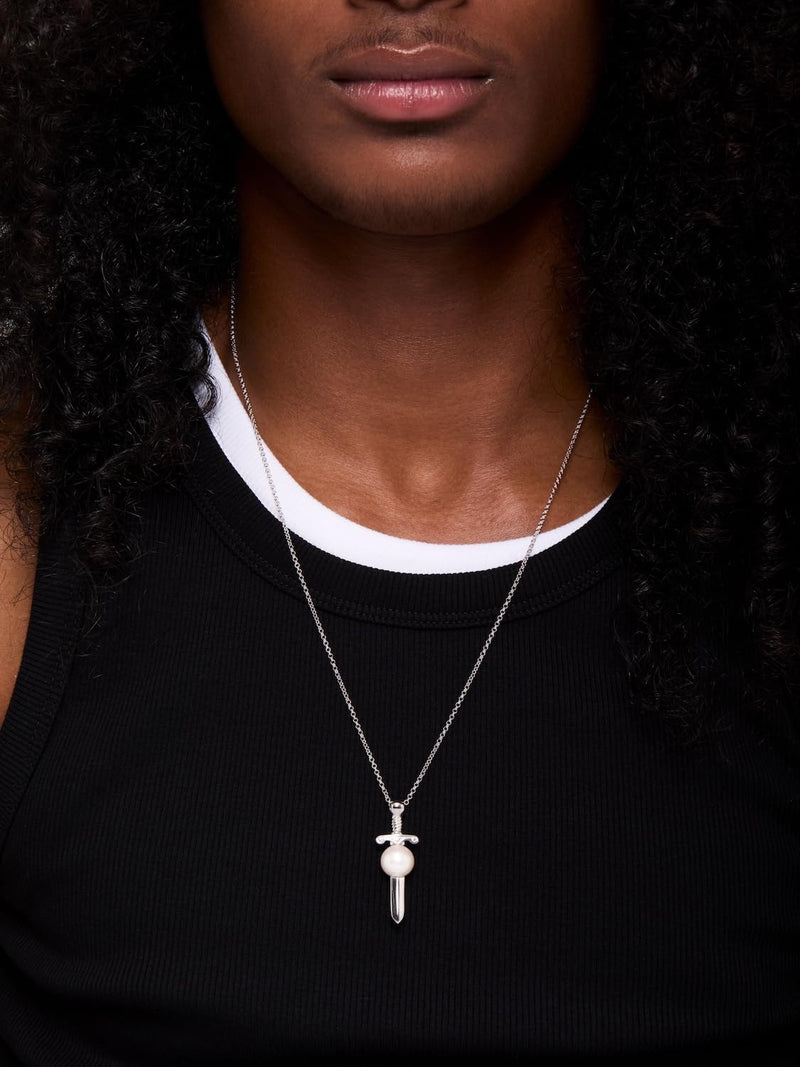 MATEO New York Sterling Silver Sword in Pearl Necklace