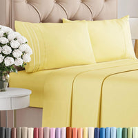 Queen Size 4 Piece Sheet Set - Comfy Breathable & Cooling Sheets - Yellow