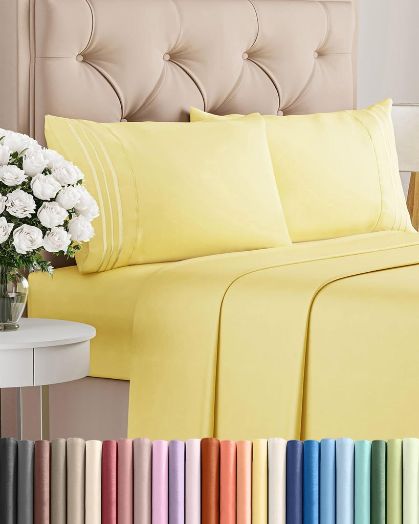 King Size 4 Piece Sheet Set - Comfy Breathable & Cooling Sheets - Yellow