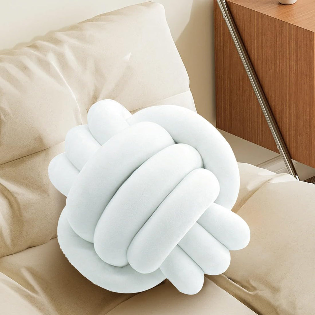 KUCCO White Knot Pillow Ball, Handmade Knotted Throw Pillow, 13.8 Inch