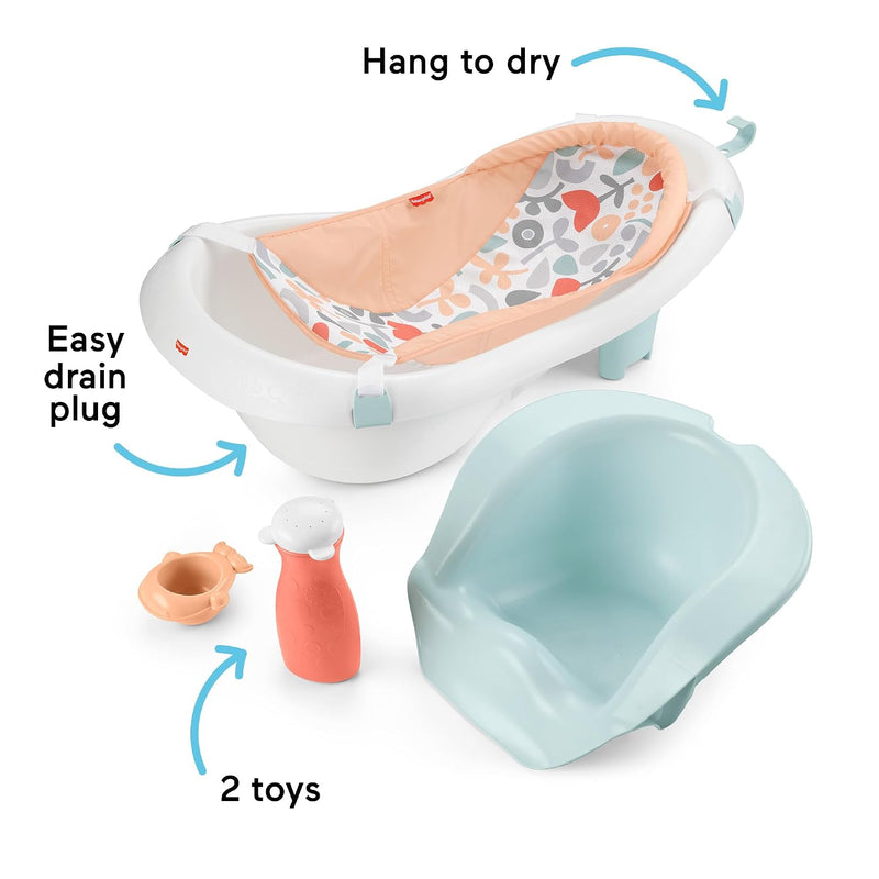Fisher-Price Sling N Seat 4 en 1 Bañera para Bebé con 2 Juguetes Summer Blossoms