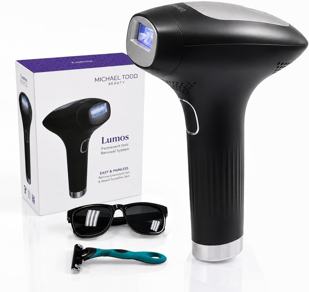 MICHAEL TODD Beauty - Depilación láser IPL Lumos para mujeres y hombres, tecnología Coolmax de 50 °F, 999,999 flashes, 3 en 1 con sensor de piel para depilación casi indolora y permanente
