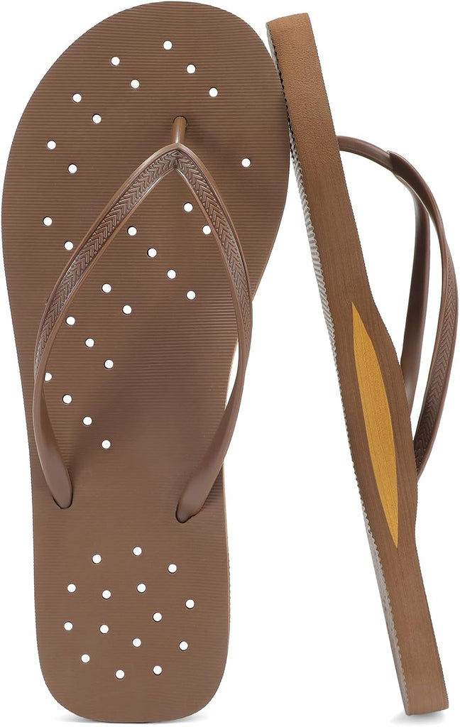 STQ Mens Shower Shoes, Non Slip Shower Flip Flops, Dark Brown, Size 10