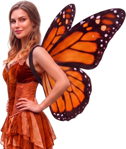 Sabary Monarch Butterfly Wings Halloween Costume for Woman Double Sided Butterfly Wings Outfit for Halloween Dress up Fairy Costume