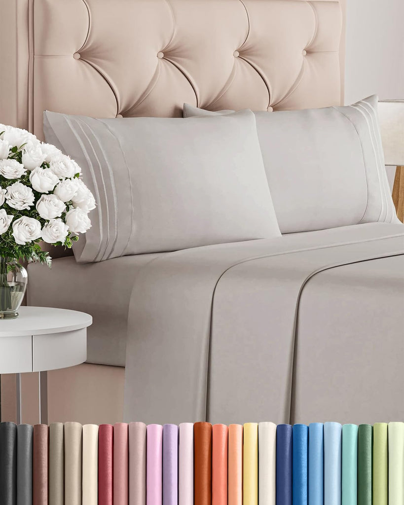 Full Size 4 Piece Sheet Set - Breathable & Cooling Sheets - Light Grey