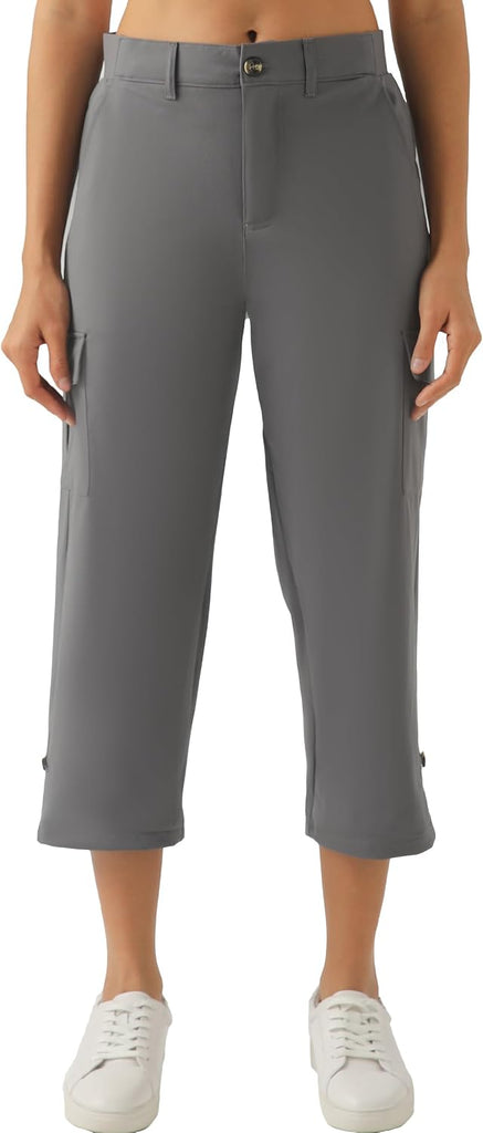 XINGPAOZHE Women's Lightweight Hiking Capri Cargo Pants(Dark Grey,XXXL)