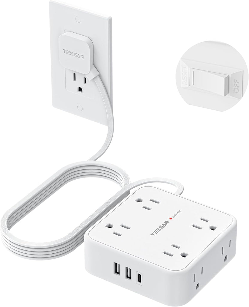 TESSAN Surge Protector Power Strip with 900J Surge Protection, 10 Ft, White