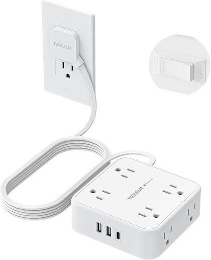 TESSAN Surge Protector Power Strip with 900J Surge Protection, 10 Ft, White