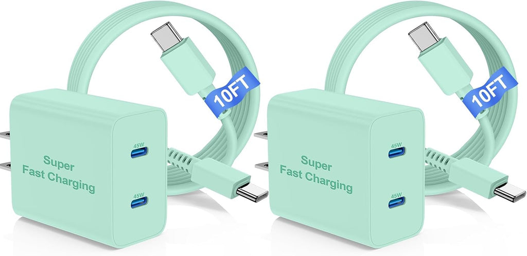 45W Dual Port Super Fast Charger with Long USB C to C Cable 10ft,Type C Wall Charger Block and Android Phone Charging Co
