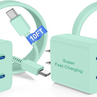 45W Dual Port Super Fast Charger with Long USB C to C Cable 10ft,Type C Wall Charger Block and Android Phone Charging Co