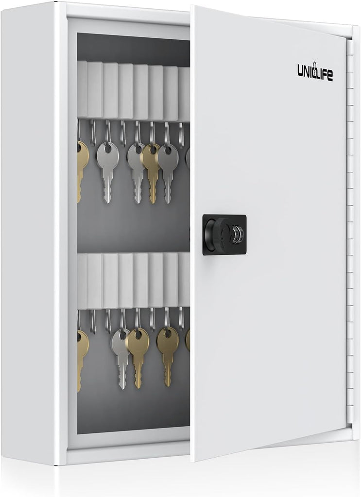 Uniclife 60 Position Slotted Key Cabinet with Combination Lock Resettable White Digital Security Storage Box Steel Key O