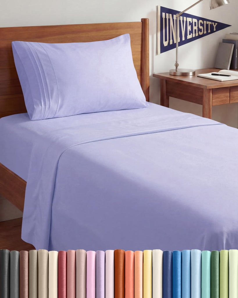 Twin XL 3 Piece Sheet Set - College Dorm Room Essentials - Lavender