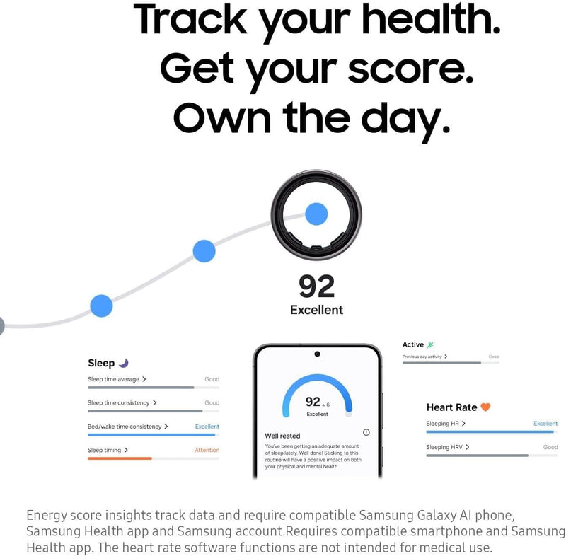 SAMSUNG Galaxy Ring, AI Smart Ring, Size First w/Sizing Kit, No App Subscription, Fitness Monitor, Sleep Tracker, Up to 7-Day Battery, Size 5, Titanium Black [US Version, 1Yr Manufacturer Warranty]