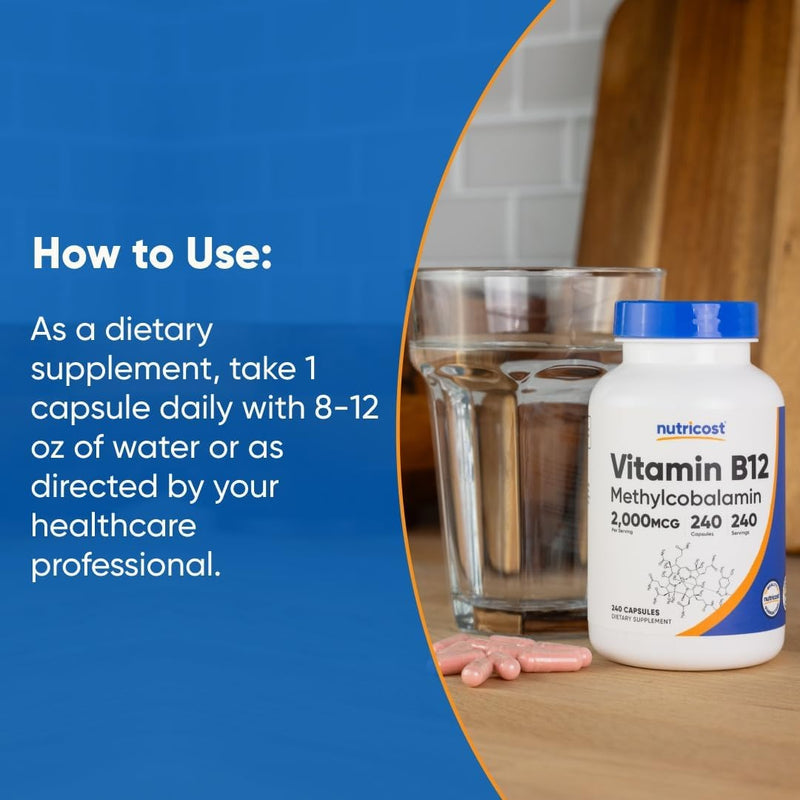 Vitamina B12, 0.00007 oz, 240 cápsulas, Nutricost