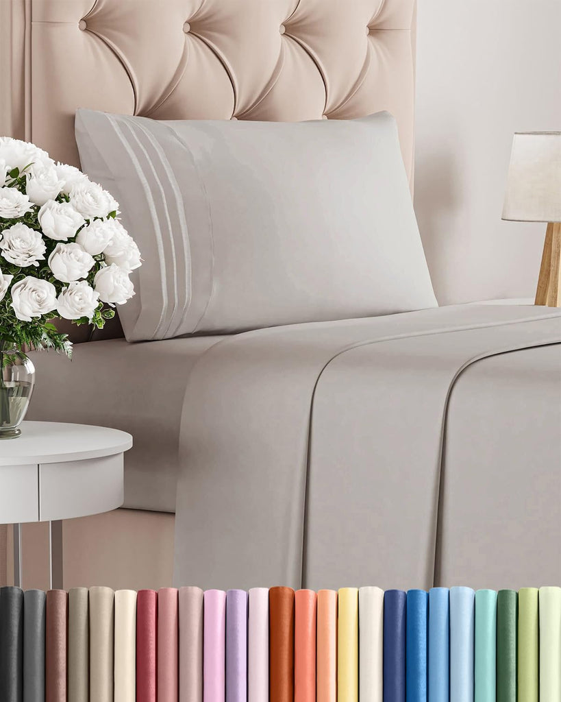 Twin Size 3 Piece Sheet Set - Breathable & Cooling Sheets - Light Grey