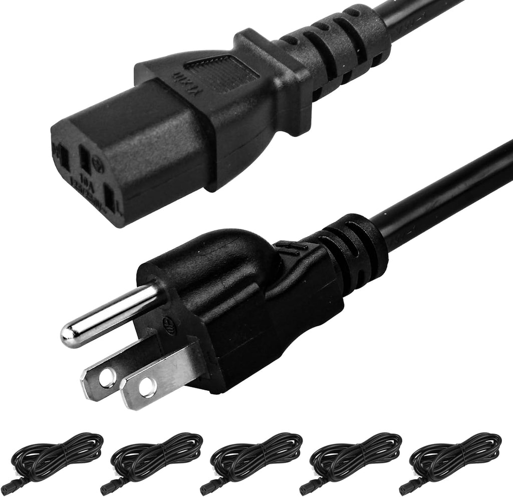 5 Pack 3-Prong Replacement Computer Power Cord 10FT AC Power Cord Cable