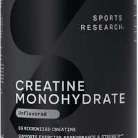 Sports Research Creatine Monohydrate - Ganar músculo magro, mejorar el rendimiento y la fuerza y apoyar la recuperación del entrenamiento* - 5 g de creatina micronizada - 17.46 oz