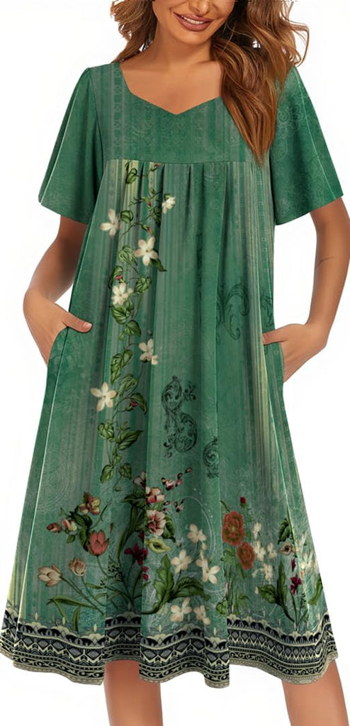 Ekouaer Womens Nightgown House Dress with Pockets Short Sleeve Moo Moos