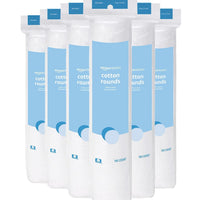 Amazon Basics 100% Cotton Rounds for Makeup Remover and Skincare, All Skin Types, 600 Count, 6 Packs of 100 Count