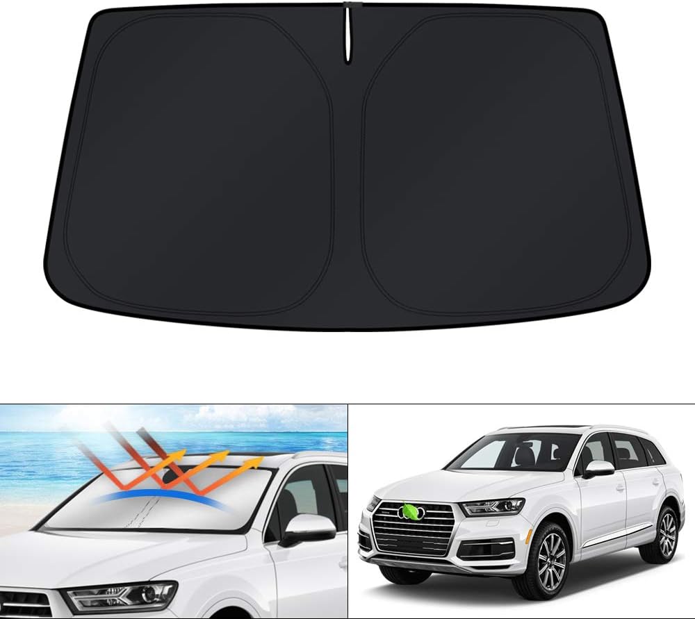 KUST Windshield Sun Shade for Audi Q7 SUV Accessories 2016-2026 Sunshade Sun Visor Protector Blocks UV Rays Foldable Kee