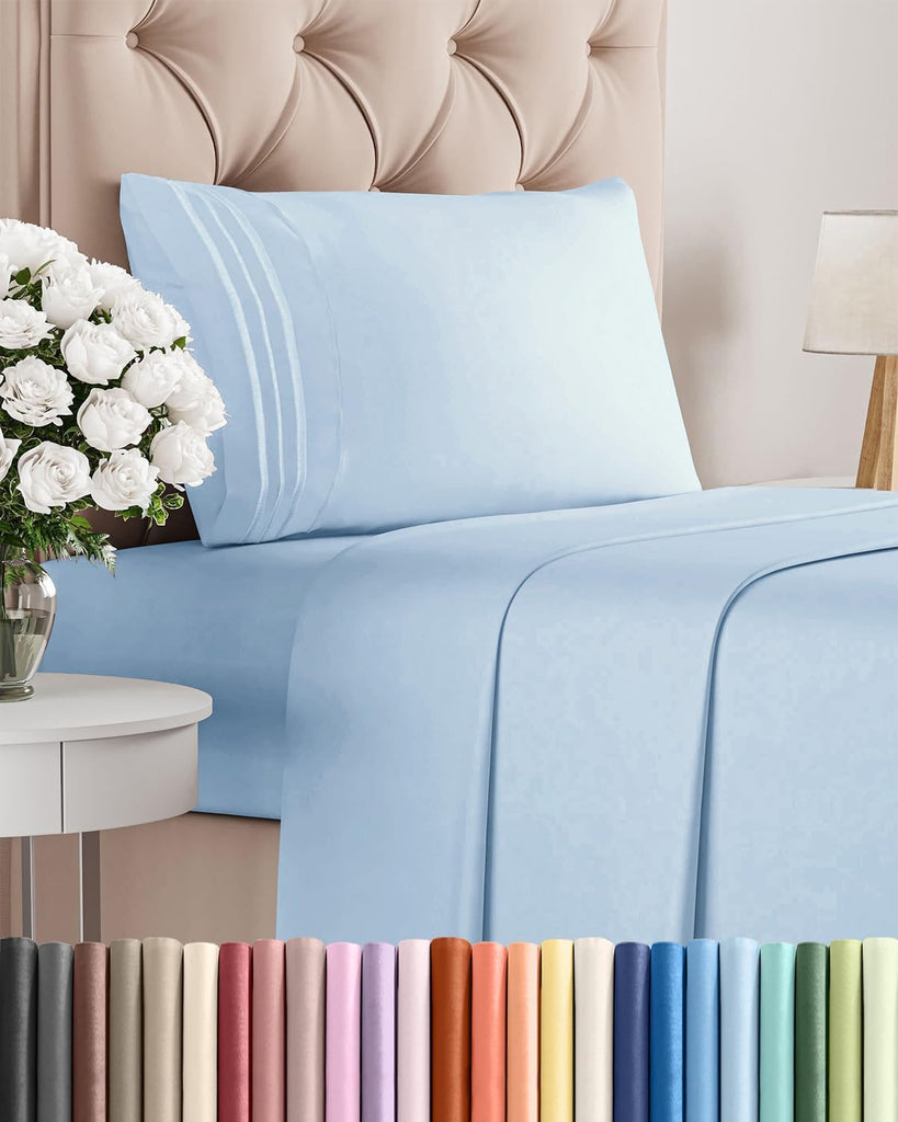 Twin Size 3 Piece Sheet Set - Breathable & Cooling Sheets - Light Blue