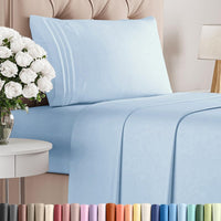 Twin Size 3 Piece Sheet Set - Breathable & Cooling Sheets - Light Blue