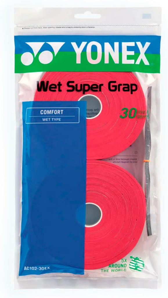 YONEX Super GRAP 30-Pack Racket Grips, Red
